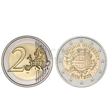 2 Euros 10 Aniversário da Moeda Euro Austria 2012