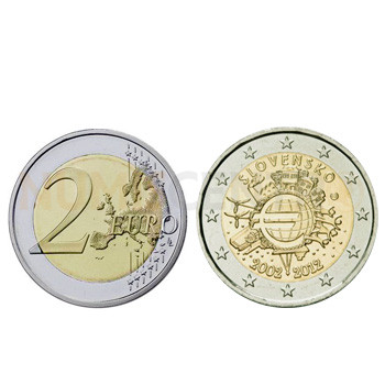 2 Euros 10 Aniversário da Moeda Euro Eslováquia 2012