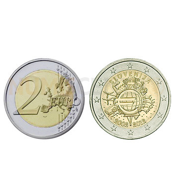 2 Euros 10 Aniversário da Moeda Euro Eslovénia 2012