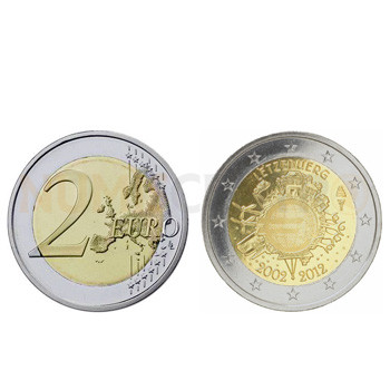 2 Euros 10 Aniversário da Moeda Euro Luxemburgo 2012