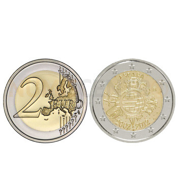 2 Euros 10 Aniversário da Moeda Euro Espanha 2012