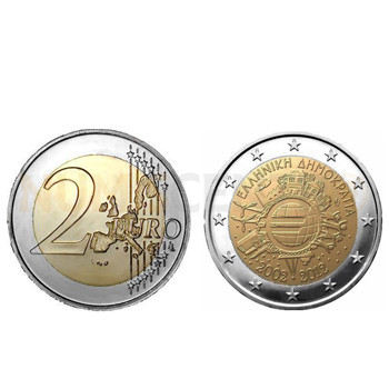2 Euros 10 Aniversário da Moeda Euro Grécia 2012