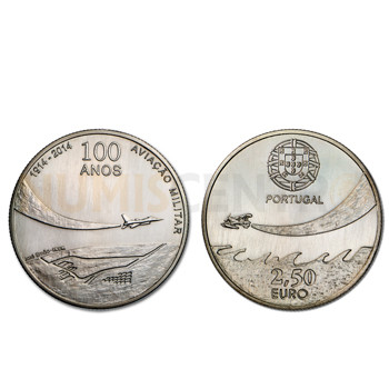 Moeda 2,5€ Comemorativa 100 Anos da Aviação Militar Portugal Cuproniquel 2014