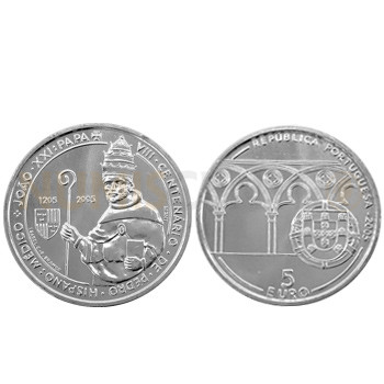 Moeda 5€ viII Cent do Nascimento de Pedro Hispano 2005 Prata