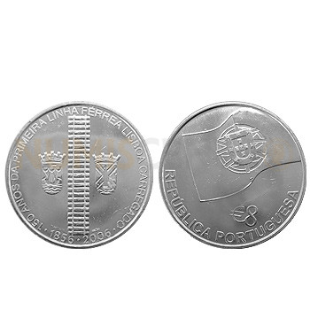 Moeda 8€ 150 Anos da 1ªLinha Férrea em Portugal 2006 Prata