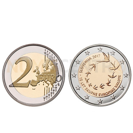 Moeda 2 Euros 10º Aniversario Adesão Euro Eslovénia 2017