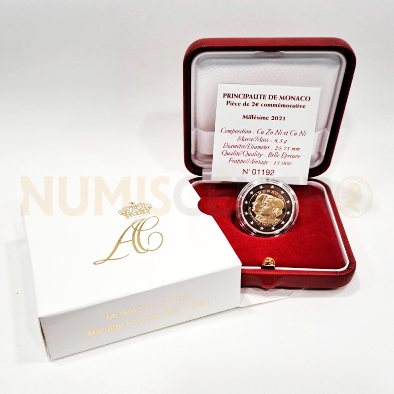 Moeda 2 Euros 10º Aniversário do Casamento do Principe Alberto e Charlene Mónaco 2021
