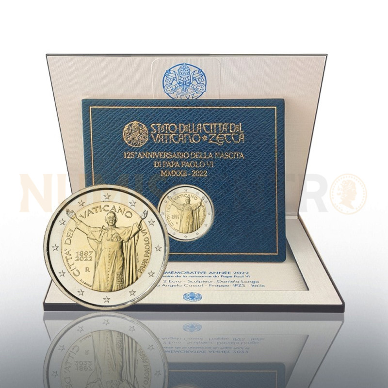 Moeda 2 Euros 125 Anos Nascimento Papa Paulo VI Vaticano 2022