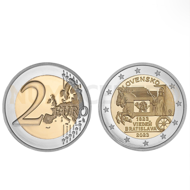 Moeda 2 Euro 200 Anos Inicio Correio Puxado a Cavalo Eslováquia 2023