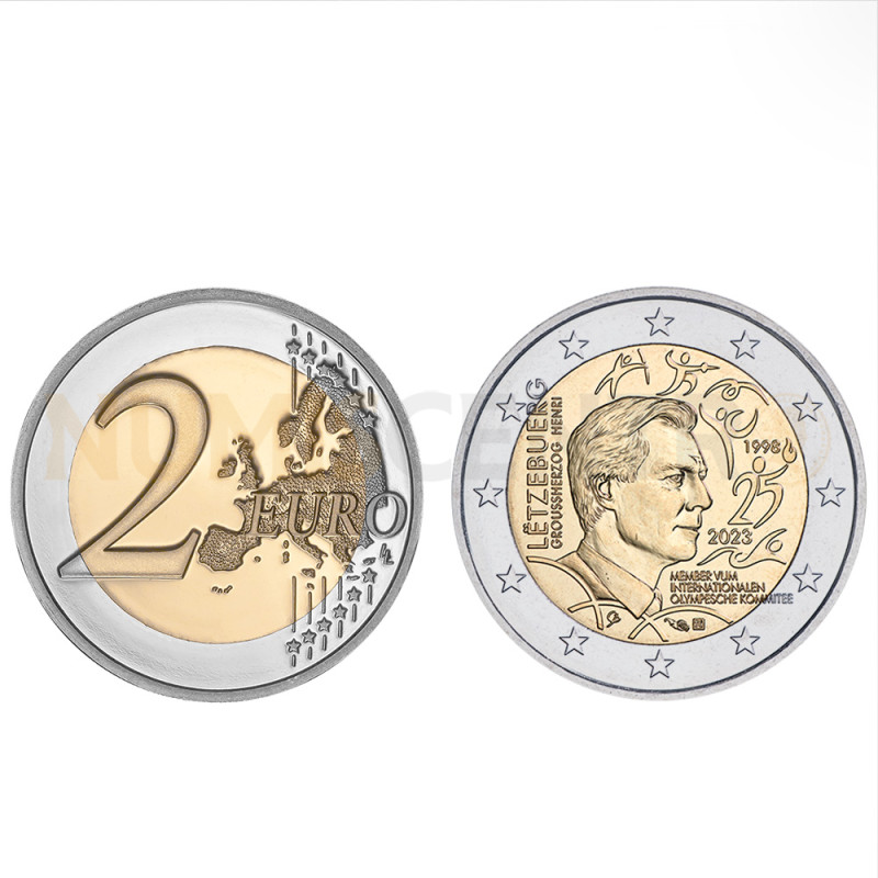 Moeda 2 Euro 25 Anos Grão Duque Henry no Comité Olímpico Internacional Luxemburgo 2023