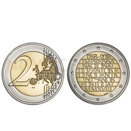 Moeda 2 Euro 250 Anos Imprensa Nacional Portugal 2018 BNC