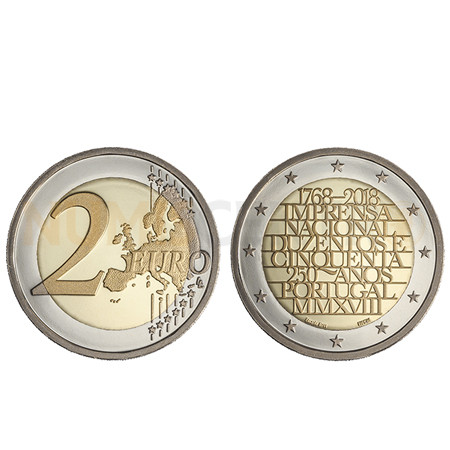 Moeda 2 Euro 250 Anos Imprensa Nacional Portugal 2018 Proof