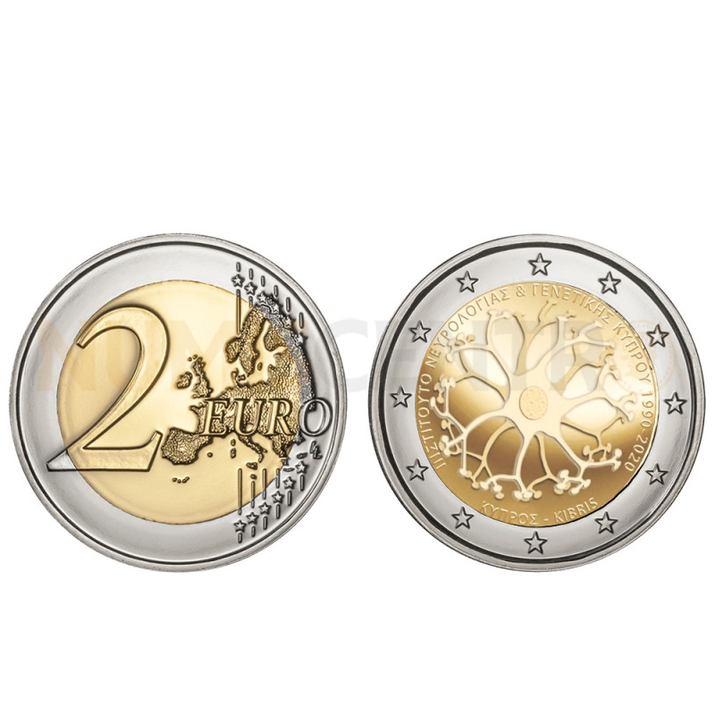 Moeda 2 Euros 30 Anos do Instituto de Neurologia e Genética Chipre 2020