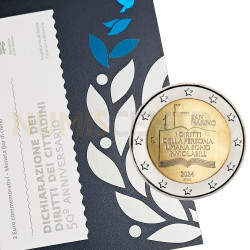 Moeda 2 Euros 50 anos da Declaração dos Direitos Civis e dos Princípios Básicos do Sistema Jurídico San Marino 2024 Coincard