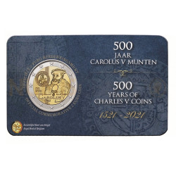 Moeda 2 Euro 500 Anos Emissão Moedas Reinado Carlos V Bélgica 2021 (Coincard)