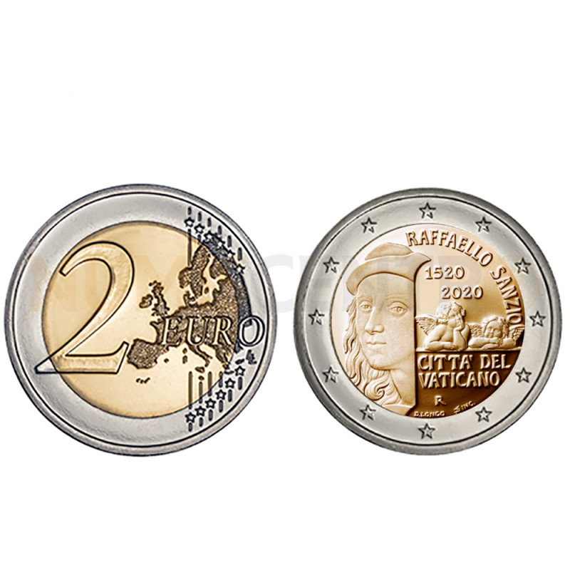 Moeda 2 Euros 500 Anos da Morte de Raffaello Vaticano 2020