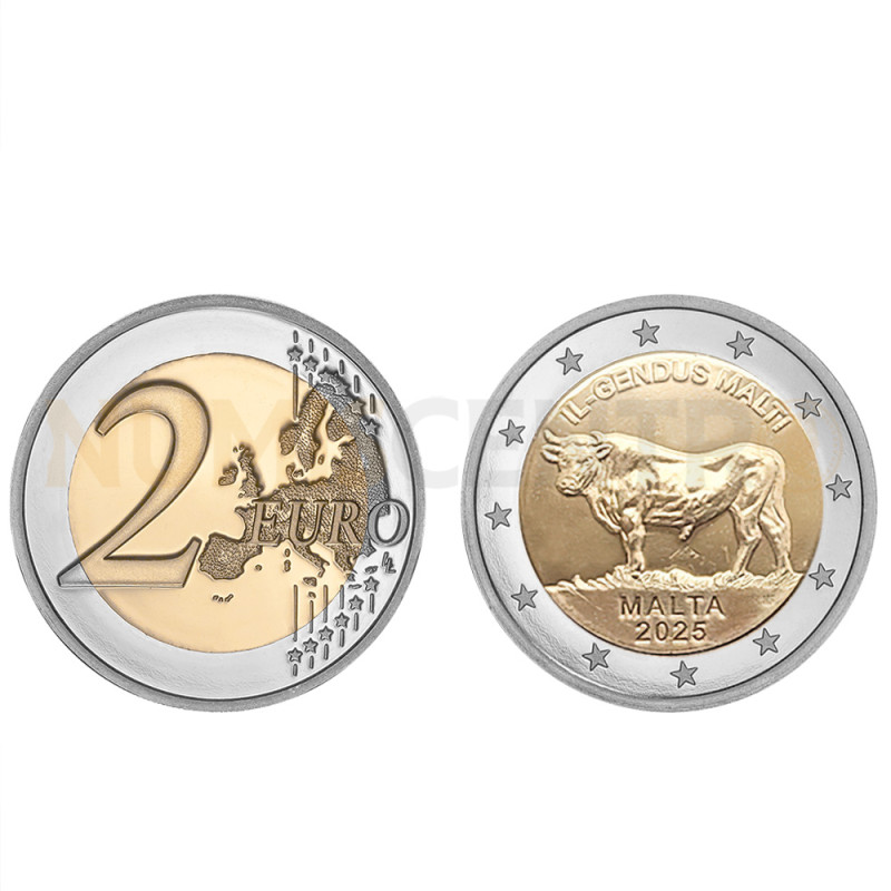 Moeda 2 Euros Boi Maltês Malta 2025 UNC (Moeda Retirada de Rolo)