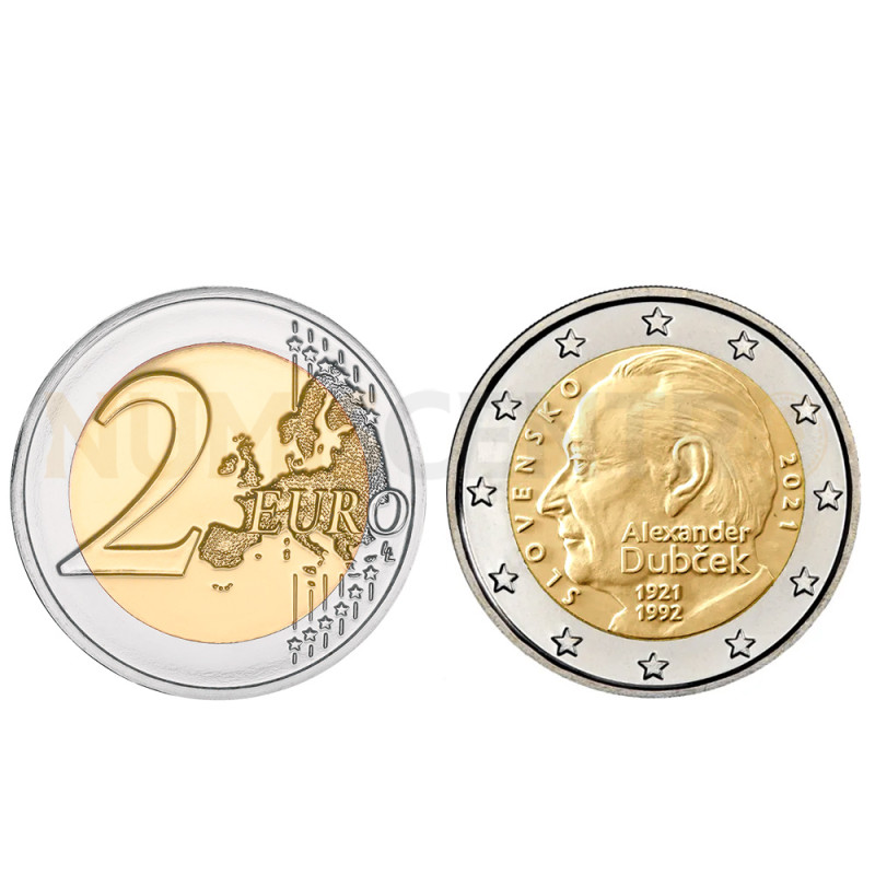 Moeda 2 Euro Centenário Nascimento Alexander Dubcek Eslováquia 2021