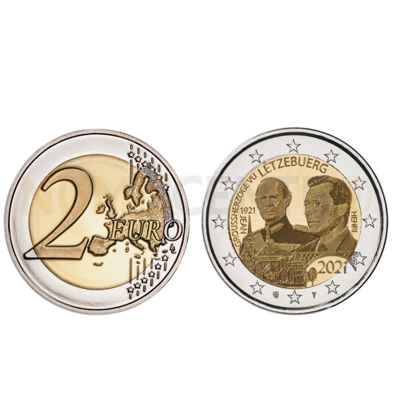 Moeda 2 Euro Centenário Nascimento Grão Duque Jean Luxemburgo 2021 holograma