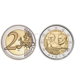 Moeda 2 Euro Centenário Nascimento Grão Duque Jean Luxemburgo 2021 relevo