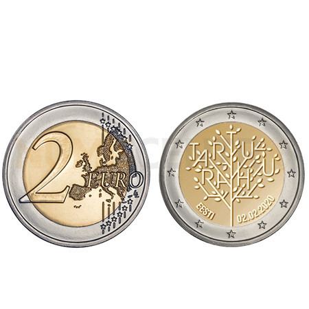 Moeda 2 Euro Centenário da Paz Tartu Estónia 2020