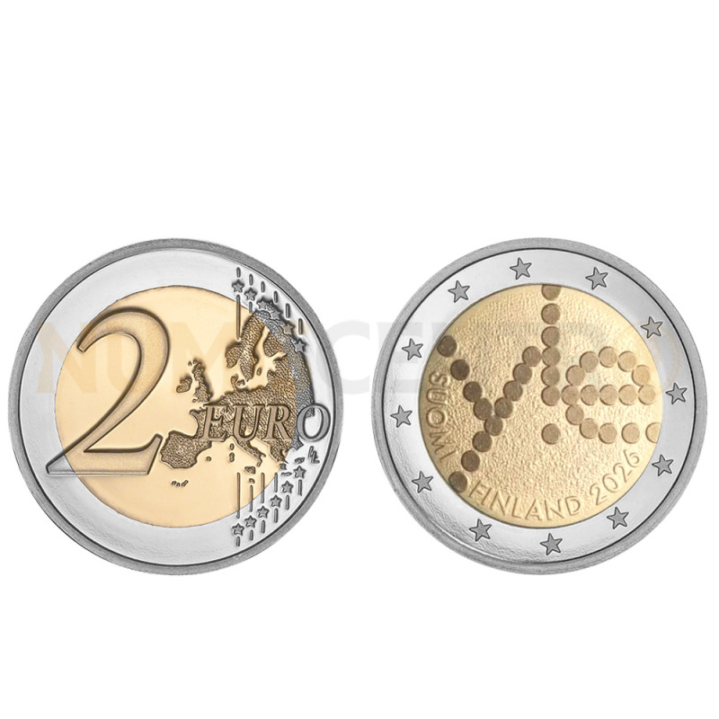 Moeda 2 Euro Centenário de Radiodifusão Finlandesa Finlandia 2026 Moeda UNC Retirada de Rolo