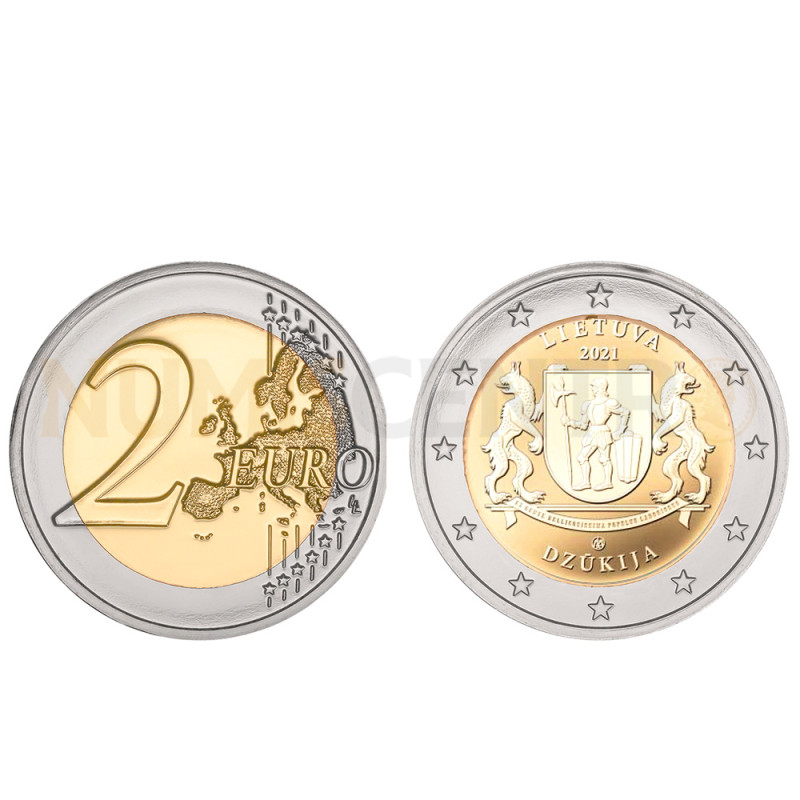 Moeda 2 Euro Região de Dzukia Lituânia 2021
