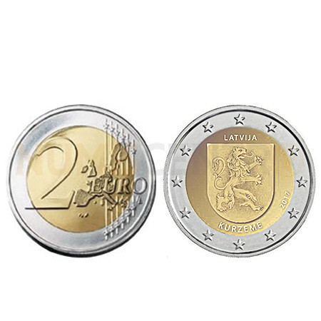 Moeda 2 Euros Região Histórica de Kurzeme Letónia 2017