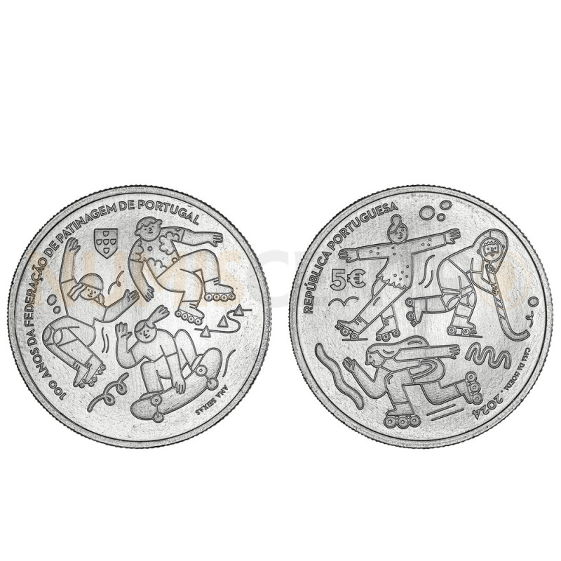 Moeda 5€ 100 Anos da Federação de Patinagem de Portugal 2024 Cuproníquel