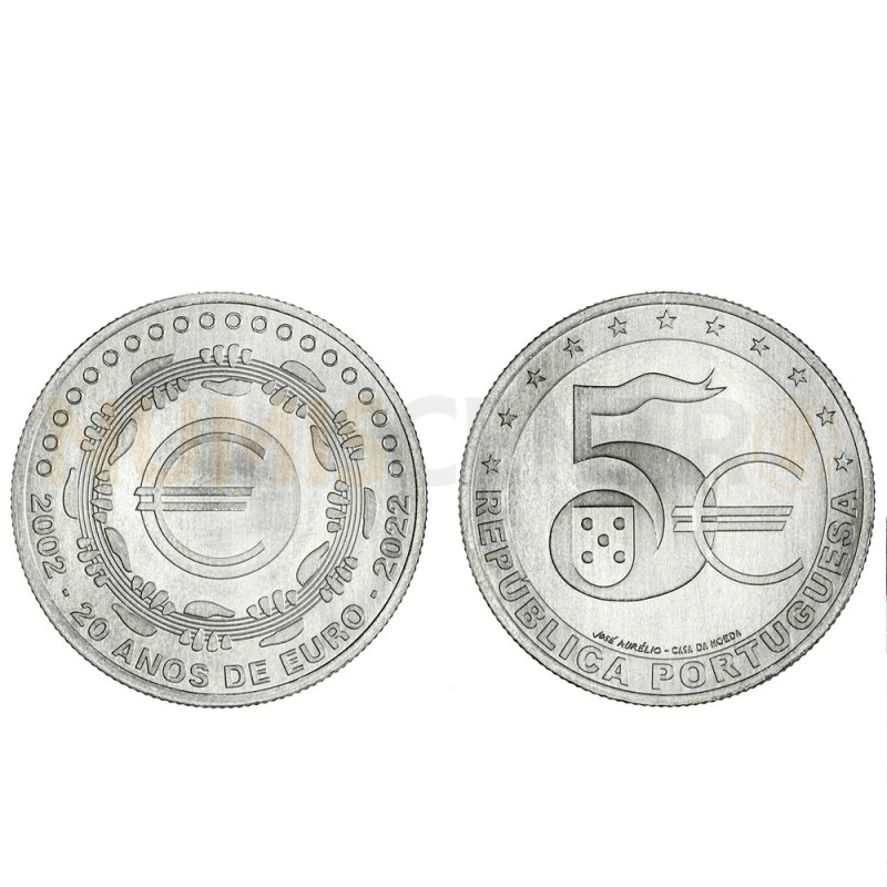 Moeda 5€ 20 Anos do Euro Portugal 2022 Cuproníquel