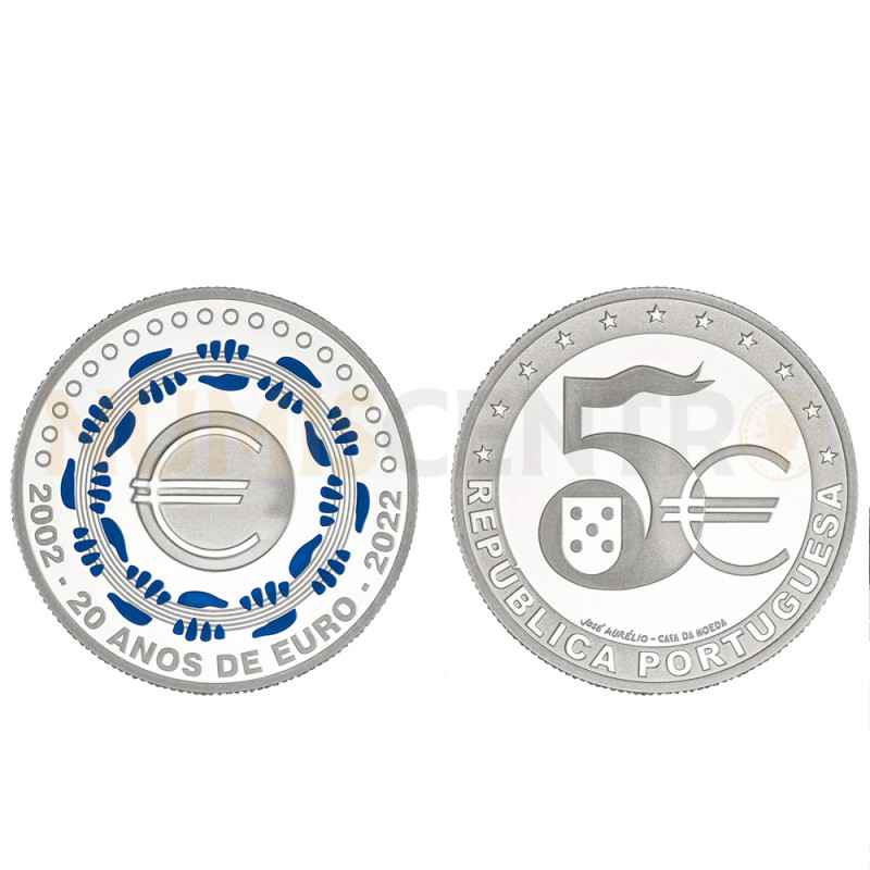 Moeda 5€ 20 Anos do Euro Portugal 2022 Prata Proof