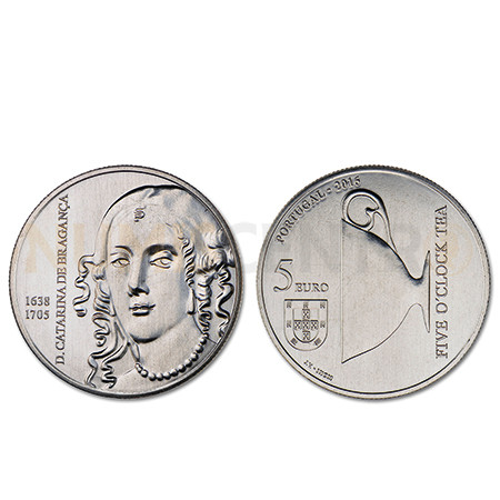 Moeda 5 Euro Comemorativa Portugal 2016 D Catarina de Bragança Cuproniquel
