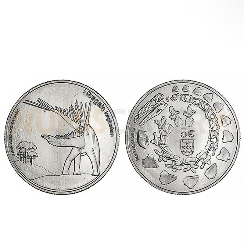 Moeda 5€ Dinossauros Miragaia Longicollum Cuproniquel Portugal 2023