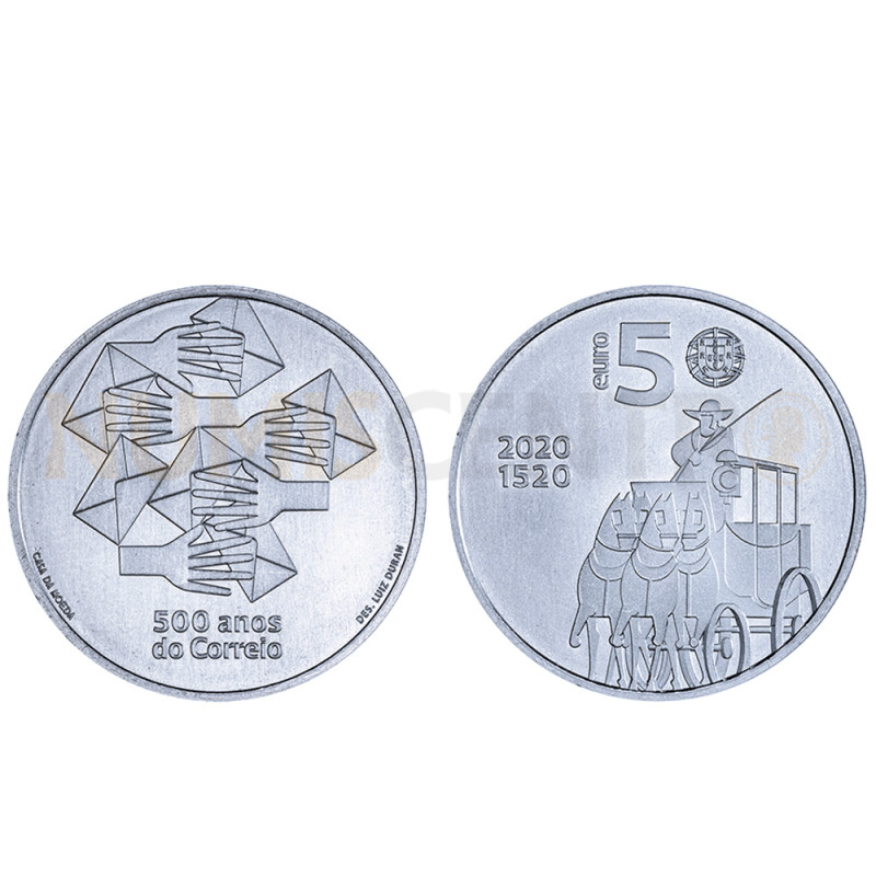Moeda 5 euros 500 Anos do Correio Portugal 2020 Normal
