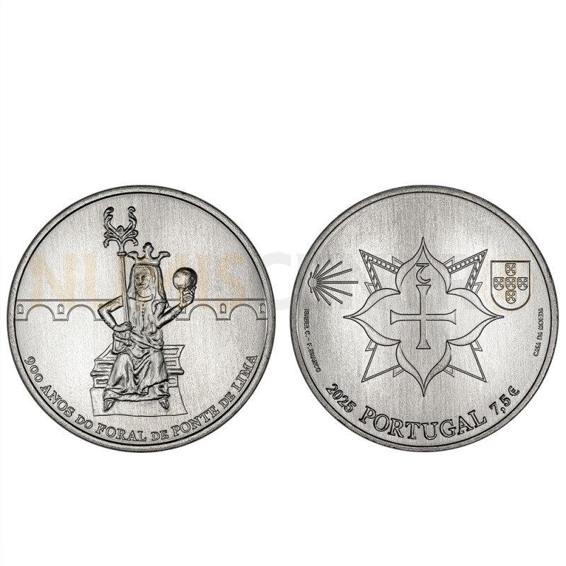 Moeda 7,5 Euros 900 Anos Foral Ponte de Lima Portugal 2025 Cuproníquel