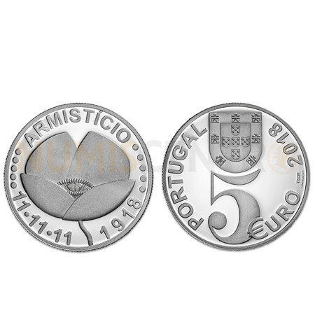 Moeda 5€ Centenário do Armistício Portugal 2018 Prata Proof