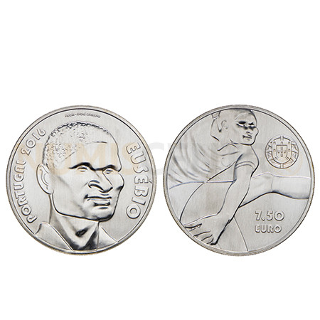 Moeda 7,5 Euro Comemorativa Eusébio 2016 prata 500