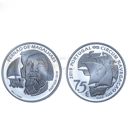 Moeda 7,5 € Fernão de Magalhães Partida 1519 Prata Proof Portugal 2019