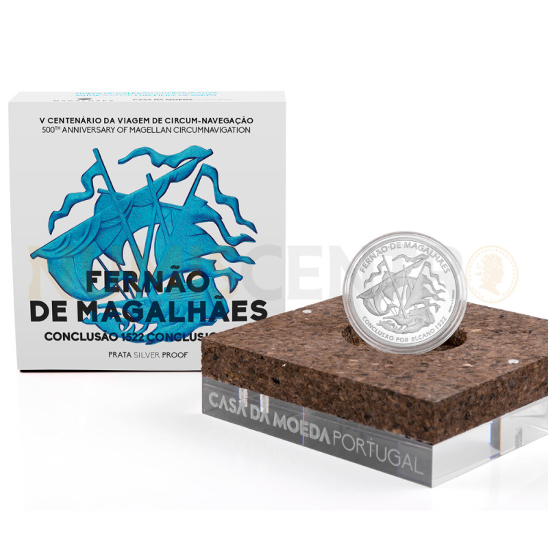 Moeda 7,5€ Fernão de Magalhães Circum Navegação Conclusão por Elcano 1522 Portugal 2022 Prata Proof