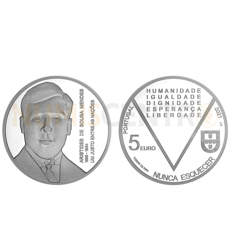 Moeda 5€ Aristides de Sousa Mendes Portugal 2021 Prata Proof