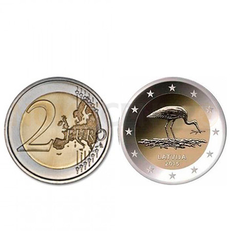 Moeda 2 Euros Block Stork (Cegonha) - Letónia 2015