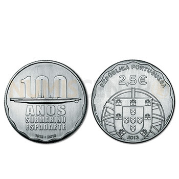 Moeda 2,5€ Comemorativa 100 Anos Submarino Espadarte Cuproniquel 2013