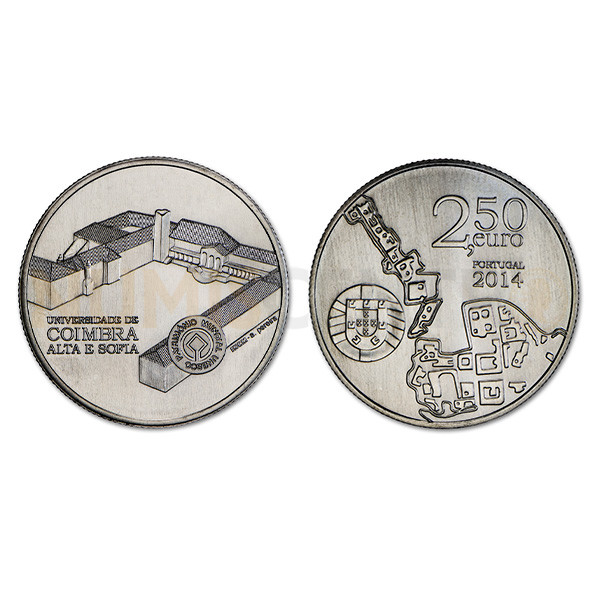 Moeda 2,5€ Comemorativa Universidade Coimbra Alta e Sofia Portugal Cuproniquel 2014